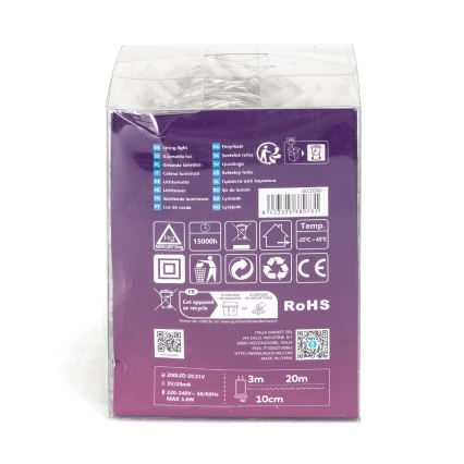 Aigostar - Guirlande de Noël LED d'extérieur, 200 LED, 8 fonctions, 23 m, IP44, blanc chaud