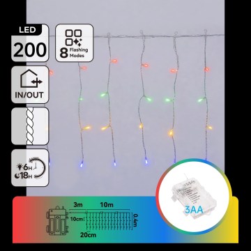 Aigostar - Guirlande de Noël LED d'extérieur 200xLED/8 fonctions 3xAA 13x0,4m IP44 multicolore