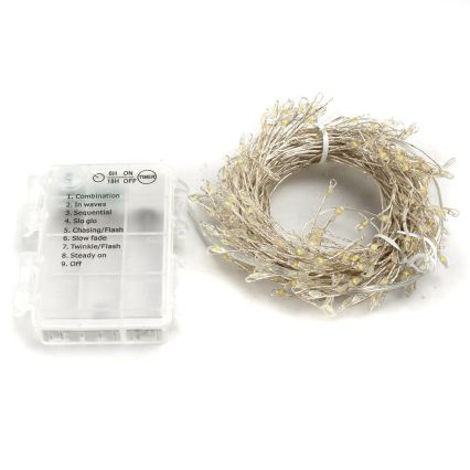 Aigostar - Guirlande de Noël LED d'extérieur 300 LED/8 fonctions 3xAA 9,3 m IP44 blanc chaud