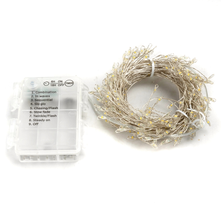 Aigostar - Guirlande de Noël LED d'extérieur 300 LED/8 fonctions 3xAA 9,3 m IP44 blanc chaud