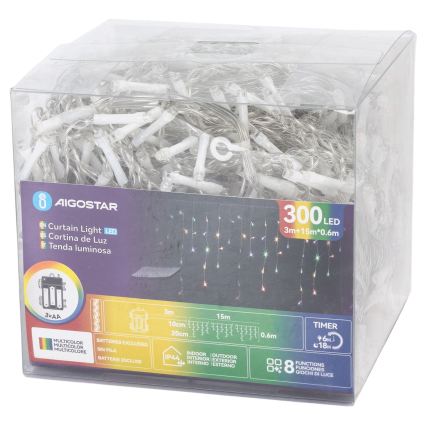 Aigostar - Guirlande de Noël LED extérieure 300xLED/8 fonctions 3xAA 18x0,6 m IP44 multicolore