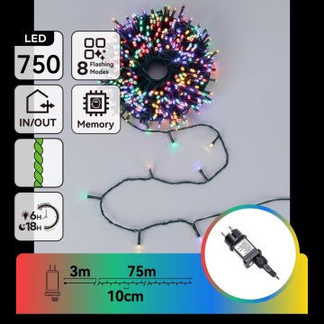 Aigostar - Guirlande de Noël LED d'extérieur 750 LED/8 fonctions 78 m IP44 multicolore