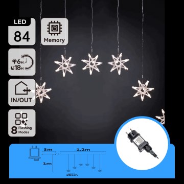 Aigostar - Guirlande de Noël LED d'extérieur 84 LED / 8 fonctions, 1,2 x 1 m, IP44, blanc froid, motifs flocons