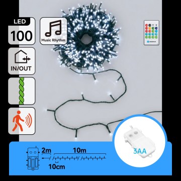 Aigostar - Guirlande de Noël LED dimmable d'extérieur avec capteur de mouvement 100xLED/3xAA 12m blanc froid + télécommande