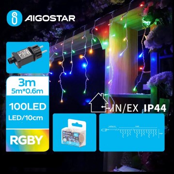 Aigostar - Guirlande de Noël LED extérieure 100 LED, 8 fonctions, 8 x 0,6 m, IP44, multicolore