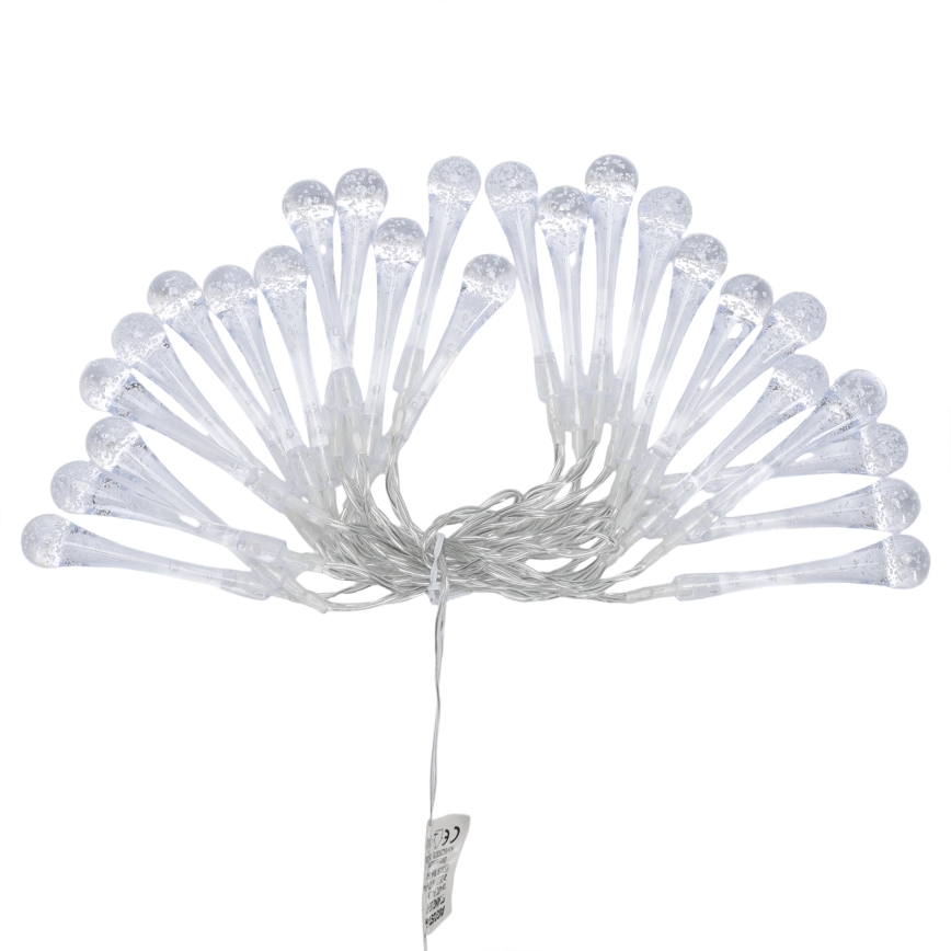 Aigostar - Guirlande de Noël extérieure LED, 25 LED, 8 fonctions, alimentée par 3 piles AA, 2,5 m, IP44, blanc chaud, gouttes