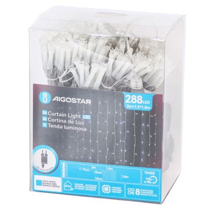 Aigostar - Guirlande LED extérieure 288xLED/8 fonctions 1,5x1,8m IP44 blanc froid