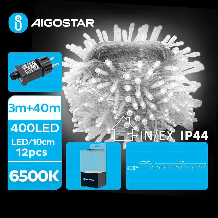 Aigostar - Guirlande de Noël LED extérieure 400xLED/8 fonctions 43m IP44 blanc froid