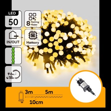 Aigostar - Guirlande de Noël LED extérieure 50 LED / 8 fonctions 8 m IP44 blanc chaud
