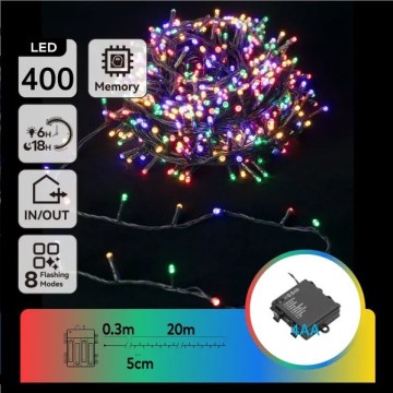 Aigostar - Guirlande de Noël LED pour extérieur, 400 LED, 8 fonctions, 4 piles AA, 20,3 m, IP44, multicolore