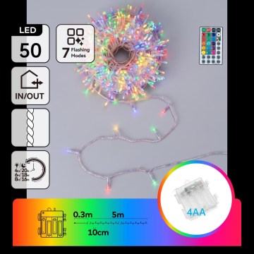 Aigostar - Guirlande de Noël LED RVB d'extérieur 50xLED/7 fonctions 4xAA 5,3 m IP44 multicolore + télécommande