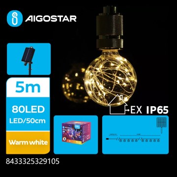 Aigostar - Guirlande de Noël solaire 10xLED/8 fonctions 6,5m IP65 blanc chaud
