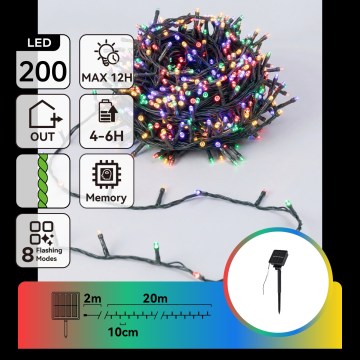 Aigostar - Guirlande de Noël solaire à LED 200 LED / 8 fonctions 22 m IP65 multicolore 800 mAh
