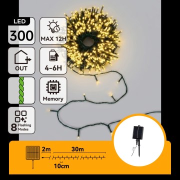 Aigostar - Guirlande de Noël solaire à LED 300 LED / 8 fonctions 32 m IP65 blanc chaud 1200 mAh