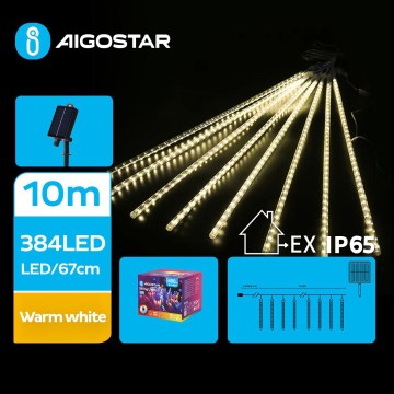 Aigostar - Guirlande de Noël solaire à LED, 384 LEDs, 13 m, 1200 mAh, IP65, blanc chaud