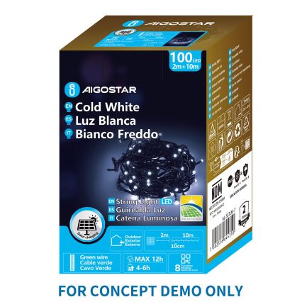 Aigostar - Guirlande de Noël solaire à LED, 300 LED / 8 fonctions, 32 m, IP65, blanc froid, 1200 mAh