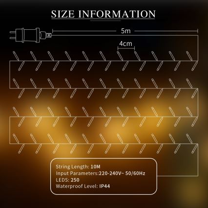 Aigostar - Guirlande décorative d'extérieur 250xLED/10m IP44 blanche chaude