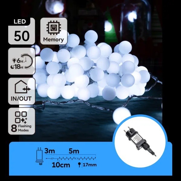 Aigostar - Guirlande décorative d'extérieur 50xLED/8 fonctions 5 m IP44 blanc froid