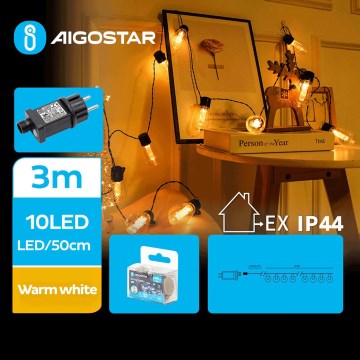 Aigostar - Guirlande décorative extérieure 10xLED/3m IP44 blanc chaud