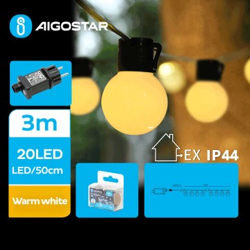 Aigostar - Guirlande décorative extérieure 20xLED/3m IP44 blanc chaud