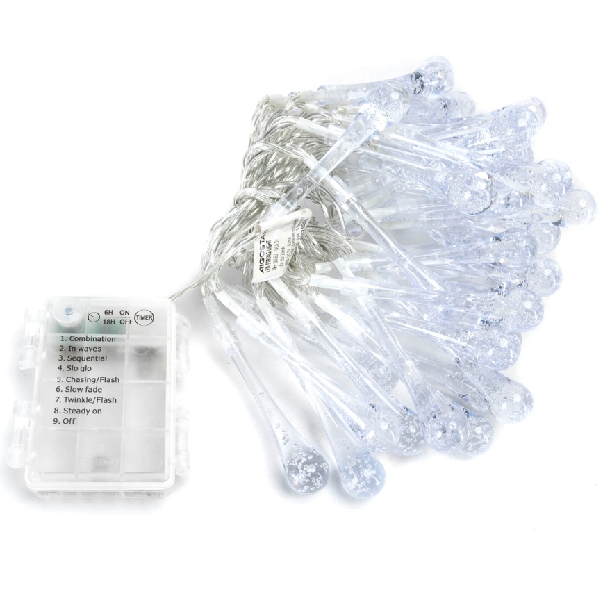 Aigostar - Guirlande décorative extérieure 50xLED/8 fonctions/3xAA 5,3m IP44 blanc froid