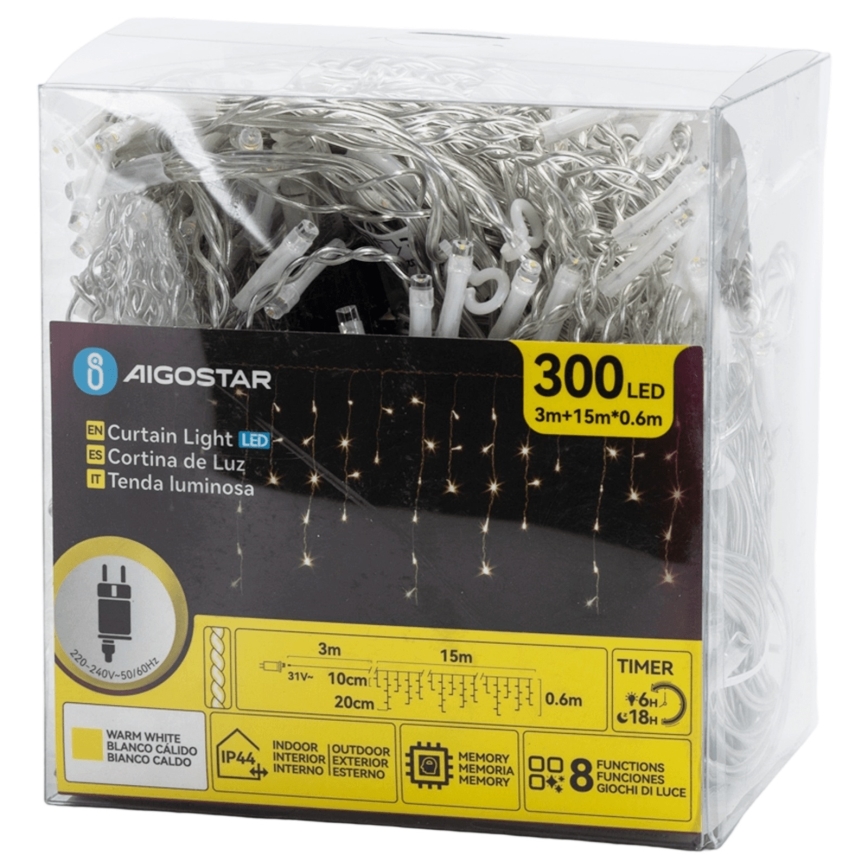 Aigostar - Guirlande décorative extérieure 75xLED/6W/230V 15x0,6m IP44 blanc chaud