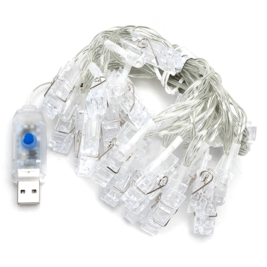 Aigostar - Guirlande décorative LED 20xLED/5W/USB 6 m blanc chaud