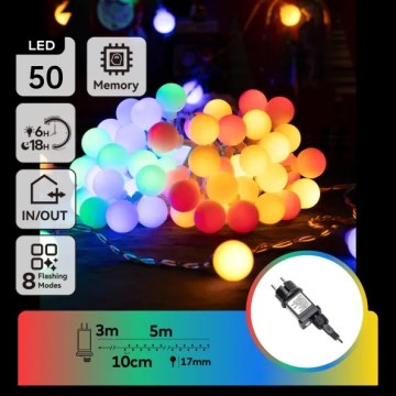 Aigostar - Guirlande décorative LED d'extérieur 50 LED / 8 fonctions, 5 m, IP44, multicolore