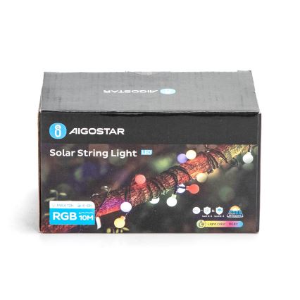 Aigostar - Guirlande décorative solaire 50xLED/8 fonctions 12m IP65 800mAh multicolore