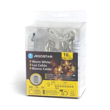 Aigostar - Guirlande LED 10xLED/3xAA, 1,5 m, blanc chaud, à motifs flocons