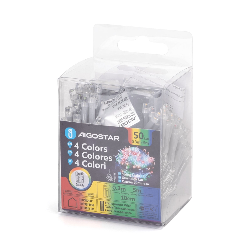 Aigostar - guirlande LED 50xLED/3xAA 5,3m multicolore