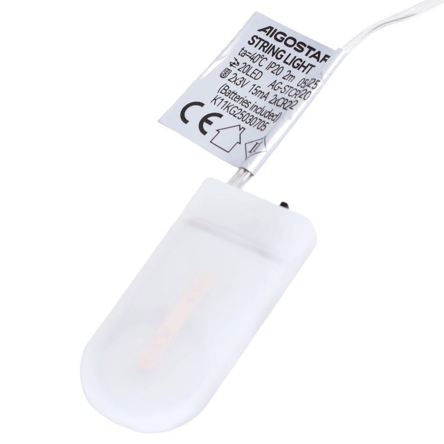 Aigostar - Guirlande LED de Noël 20xLED/2xCR2032 2m multicolore