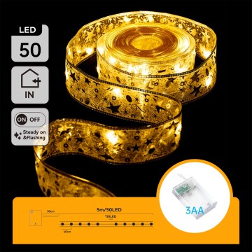 Aigostar - Guirlande LED de Noël 50xLED/3xAA 5m blanc chaud dorée