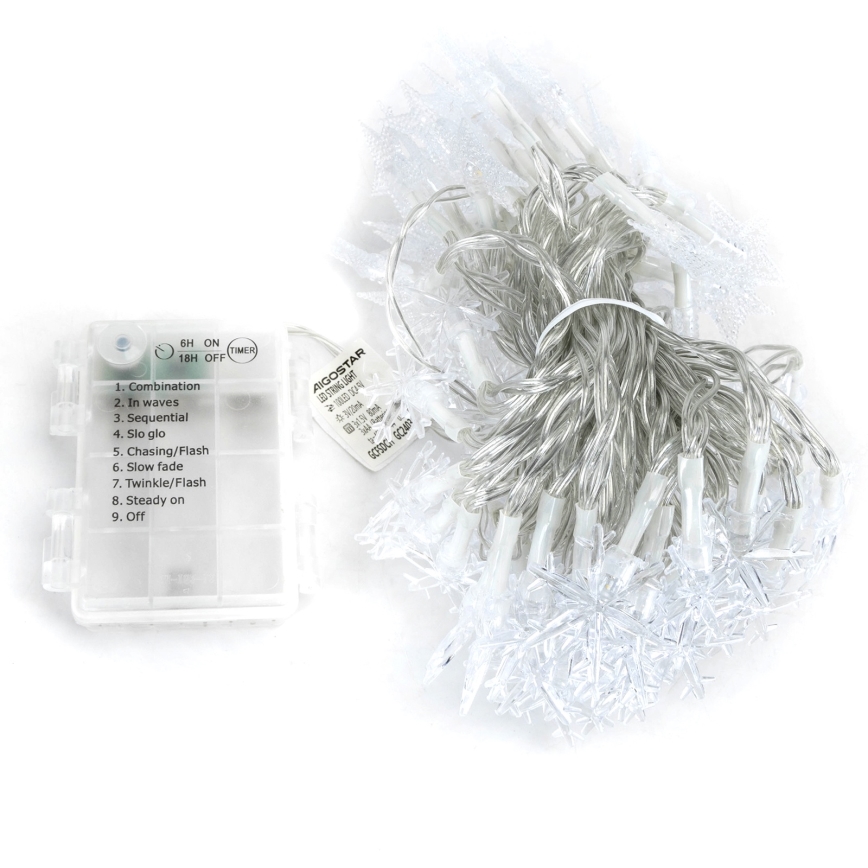 Aigostar - Guirlande de Noël extérieure LED 100 LED, 8 fonctions, alimentée par 3 piles AA, 10 m, IP44, blanc chaud, étoiles