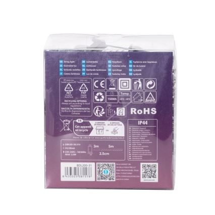 Aigostar - Guirlande LED de Noël d'extérieur, 200 LED, 8 fonctions, 8 m, IP44, blanc froid