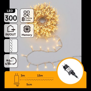 Aigostar - Guirlande LED de Noël d'extérieur 300 LED/8 fonctions 18 m IP44 blanc chaud