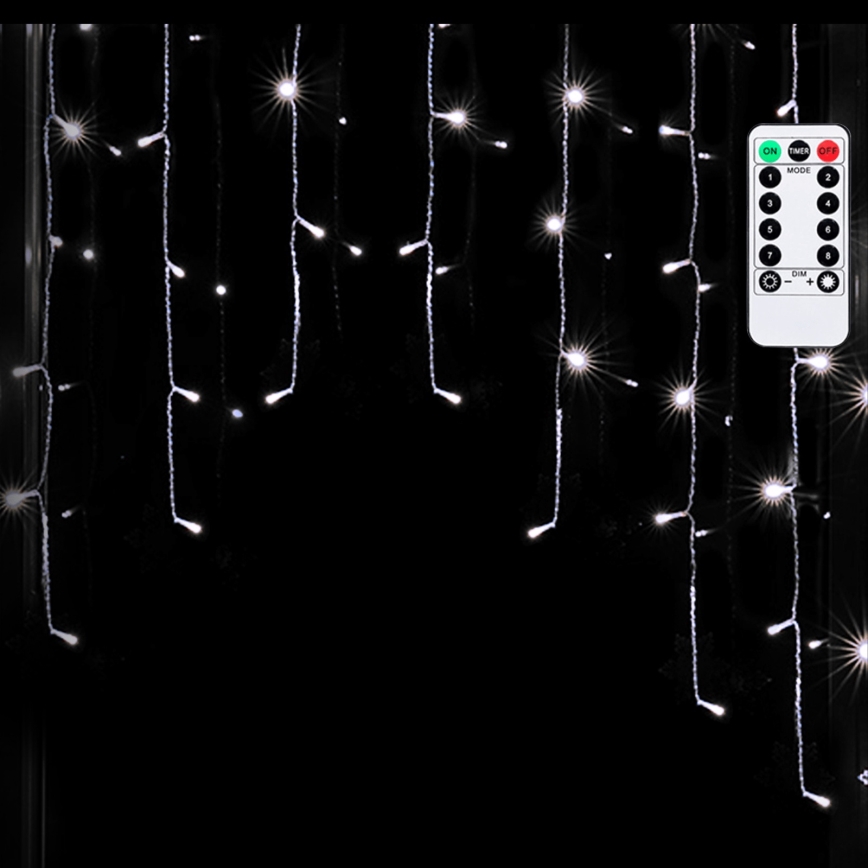 Aigostar - Guirlande lumineuse LED d'extérieur 200 LED / 6W / 230V / 8 modes / 3 x 1 m / IP44 / blanc froid + télécommande