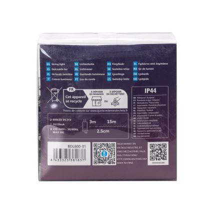 Aigostar - Guirlande LED de Noël extérieure 600 LED, 8 fonctions, 18 m, IP44, blanc chaud