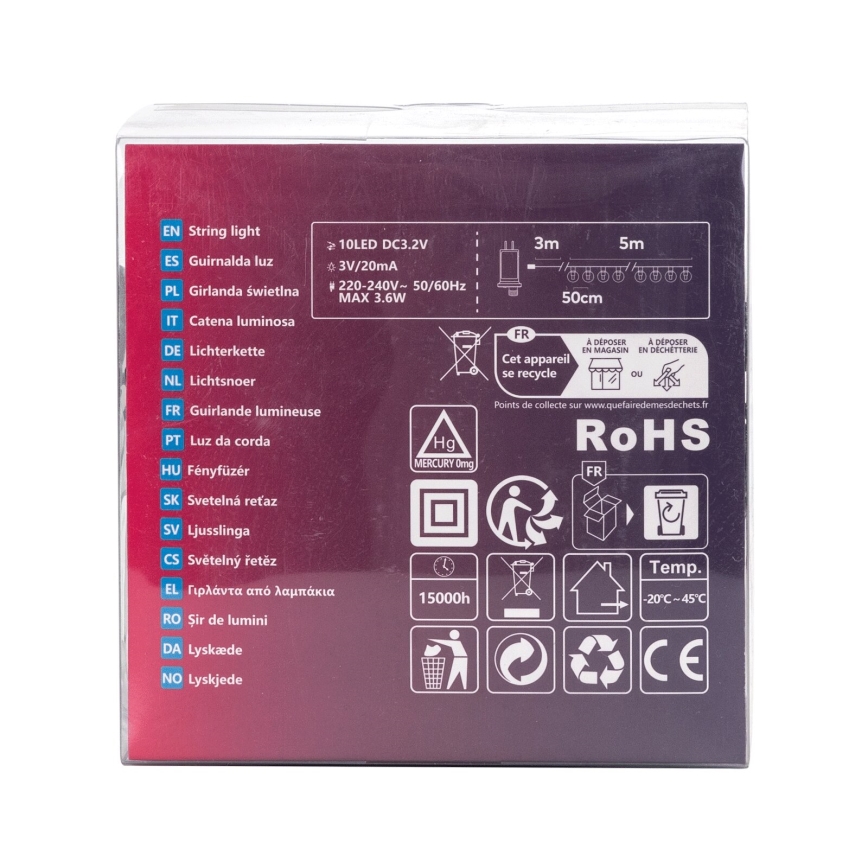 Aigostar - Guirlande LED décorative d'extérieur 10xLED/8m IP44 blanc froid