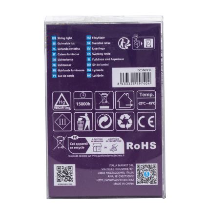 Aigostar - Guirlande LED d'extérieur 100 LED, 8 modes, alimentée par 3 piles AA, 10,3 m, IP44, blanc chaud