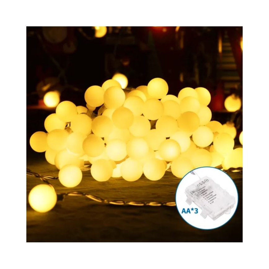 Aigostar - Guirlande lumineuse LED extérieure 100xLED/3xAA/8 fonctions 10,3 m IP44 blanc chaud