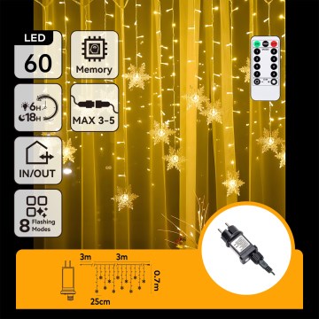 Aigostar - Guirlande LED d'extérieur 120 LED/8 fonctions 3 x 0,7 m IP44 blanc chaud + télécommande