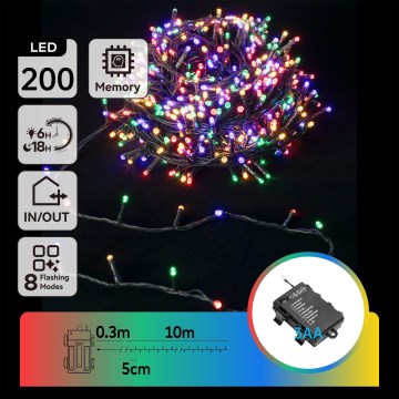 Aigostar - Guirlande LED d'extérieur 200 LED/8 fonctions 3 piles AA 10,3 m IP44 multicolore