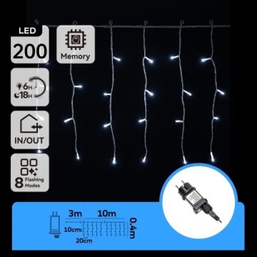 Aigostar - Guirlande LED d'extérieur 200xLED/3,6W/230V/8 fonctions 10x0,4m IP44 blanc froid