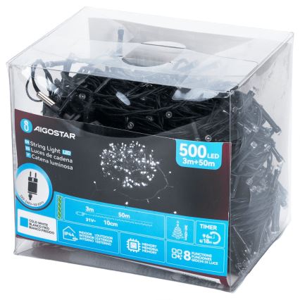 Aigostar - Guirlande LED d'extérieur 500 LED/8 fonctions 53 m IP44 blanc froid