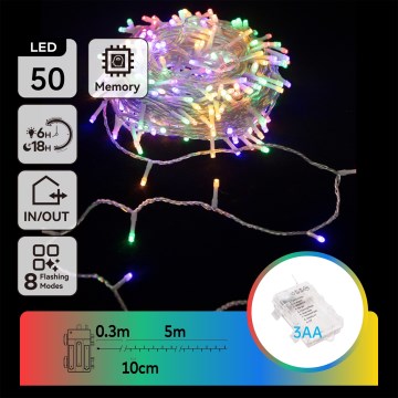 Aigostar - Guirlande LED d'extérieur 50xLED/8 modes 3xAA 5,3m IP44 multicolore