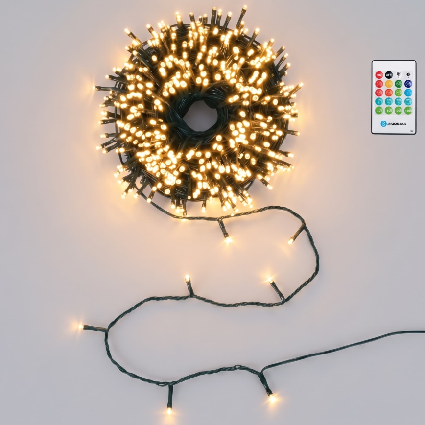 Aigostar - Guirlande de Noël LED dimmable d'extérieur avec détecteur de mouvement 100xLED/3xAA 12m blanc chaud + télécommande