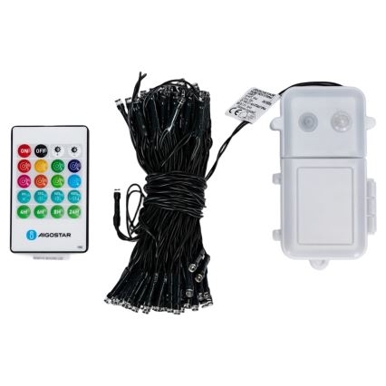 Aigostar - Guirlande de Noël LED dimmable d'extérieur avec détecteur de mouvement 100xLED/3xAA 12m blanc chaud + télécommande