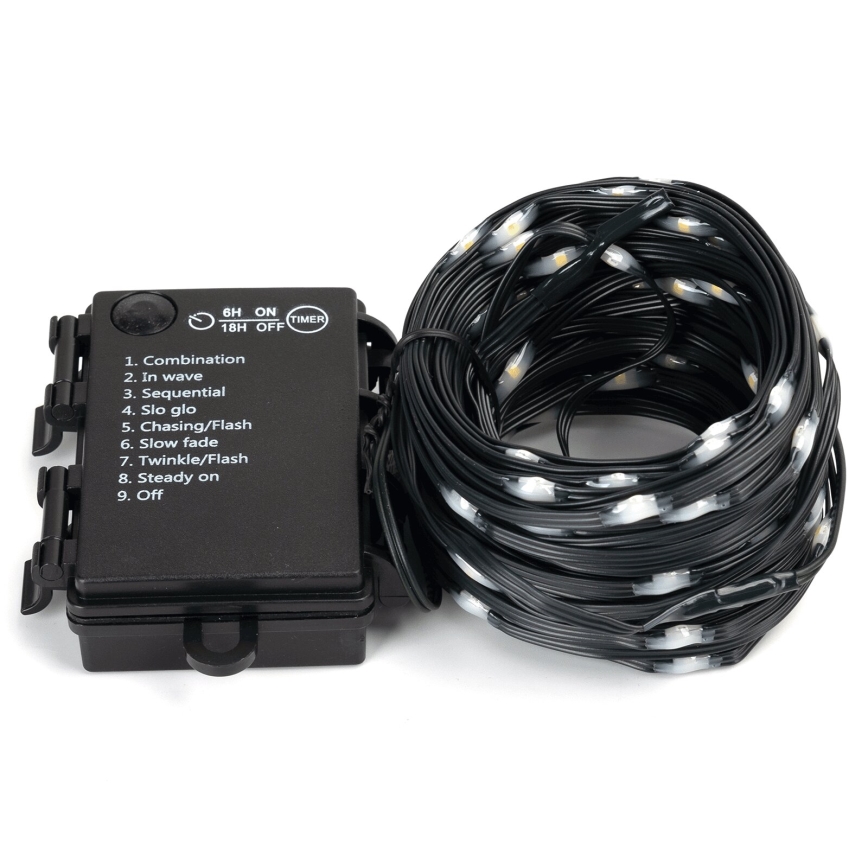 Aigostar - Guirlande LED extérieure 50 LED / 8 fonctions / 3 piles AA / 5,3 m / IP44 / blanc chaud