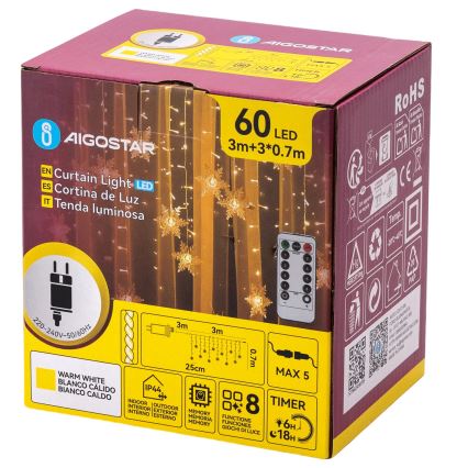 Aigostar - Guirlande de Noël LED extérieure 120xLED/8 fonctions 3x0,7m IP44 blanc chaud + télécommande